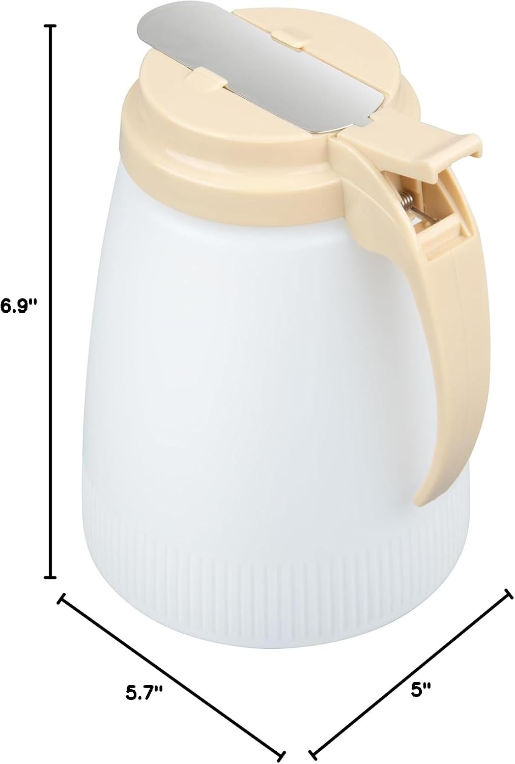 Chef 101 48 Ounce All Purpose Syrup Dispenser, 1 Honey Dispenser - Beige Top, Stainless Steel Slide Cover, Plastic Pancake Syrup Bottle, Perfect For Diners, Restaurants, Home