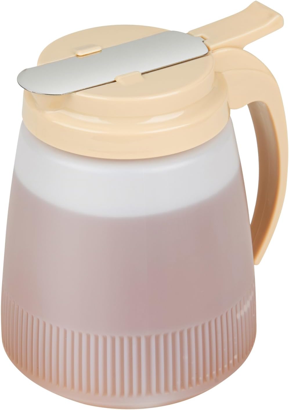 Chef 101 48 Ounce All Purpose Syrup Dispenser, 1 Honey Dispenser - Beige Top, Stainless Steel Slide Cover, Plastic Pancake Syrup Bottle, Perfect For Diners, Restaurants, Home