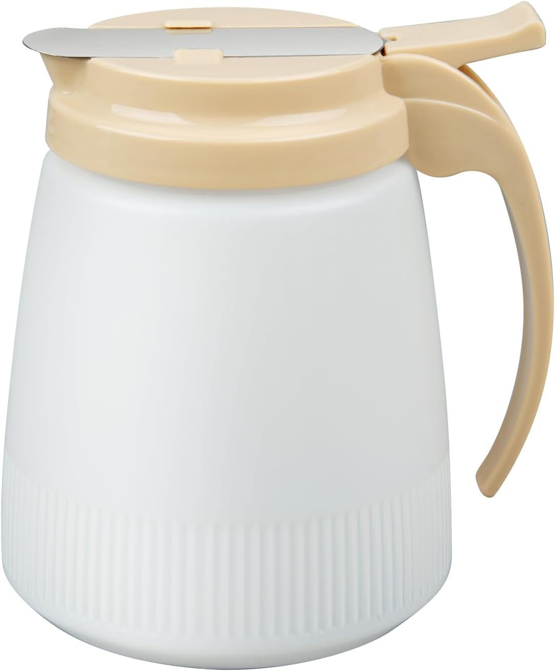 Chef 101 48 Ounce All Purpose Syrup Dispenser, 1 Honey Dispenser - Beige Top, Stainless Steel Slide Cover, Plastic Pancake Syrup Bottle, Perfect For Diners, Restaurants, Home