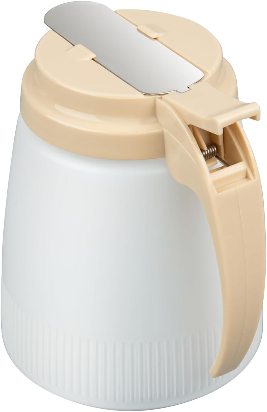 Chef 101 48 Ounce All Purpose Syrup Dispenser, 1 Honey Dispenser - Beige Top, Stainless Steel Slide Cover, Plastic Pancake Syrup Bottle, Perfect For Diners, Restaurants, Home