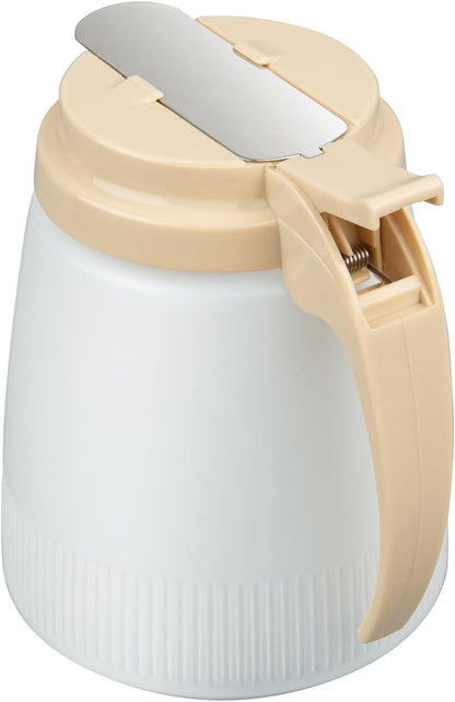 Chef 101 48 Ounce All Purpose Syrup Dispenser, 1 Honey Dispenser - Beige Top, Stainless Steel Slide Cover, Plastic Pancake Syrup Bottle, Perfect For Diners, Restaurants, Home
