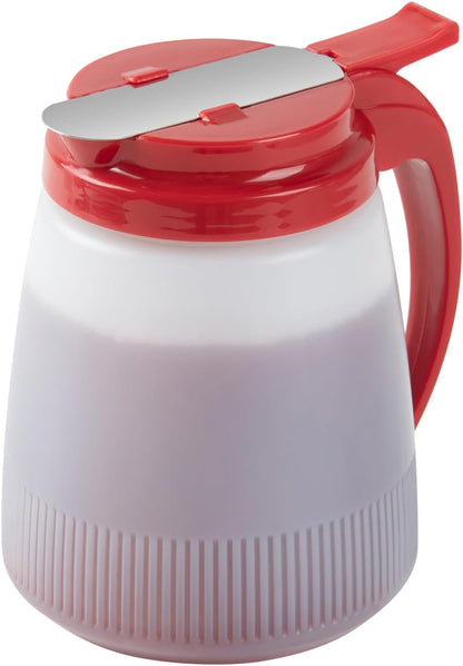 Chef 101 48 Ounce All Purpose Syrup Dispenser, 1 Honey Dispenser - Beige Top, Stainless Steel Slide Cover, Plastic Pancake Syrup Bottle, Perfect For Diners, Restaurants, Home