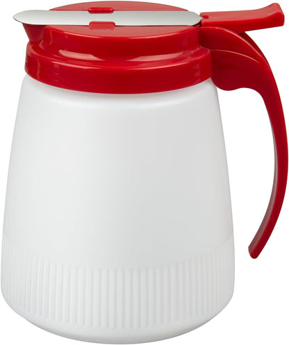 Chef 101 48 Ounce All Purpose Syrup Dispenser, 1 Honey Dispenser - Beige Top, Stainless Steel Slide Cover, Plastic Pancake Syrup Bottle, Perfect For Diners, Restaurants, Home