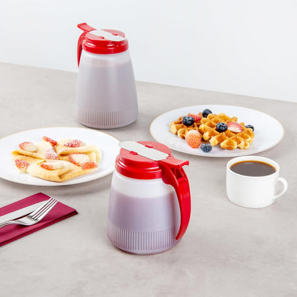 Chef 101 48 Ounce All Purpose Syrup Dispenser, 1 Honey Dispenser - Beige Top, Stainless Steel Slide Cover, Plastic Pancake Syrup Bottle, Perfect For Diners, Restaurants, Home