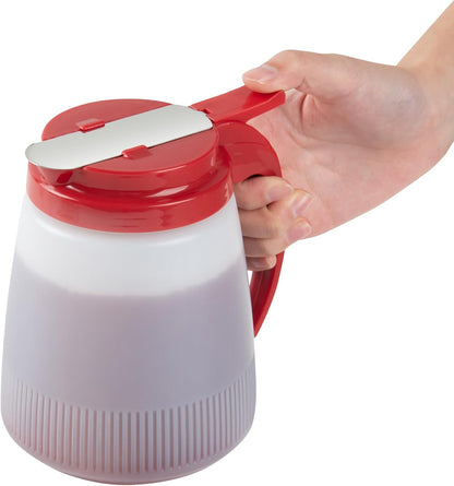 Chef 101 48 Ounce All Purpose Syrup Dispenser, 1 Honey Dispenser - Beige Top, Stainless Steel Slide Cover, Plastic Pancake Syrup Bottle, Perfect For Diners, Restaurants, Home