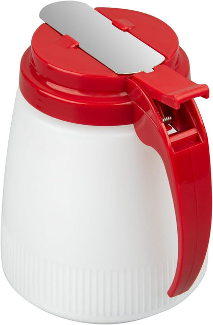 Chef 101 48 Ounce All Purpose Syrup Dispenser, 1 Honey Dispenser - Beige Top, Stainless Steel Slide Cover, Plastic Pancake Syrup Bottle, Perfect For Diners, Restaurants, Home