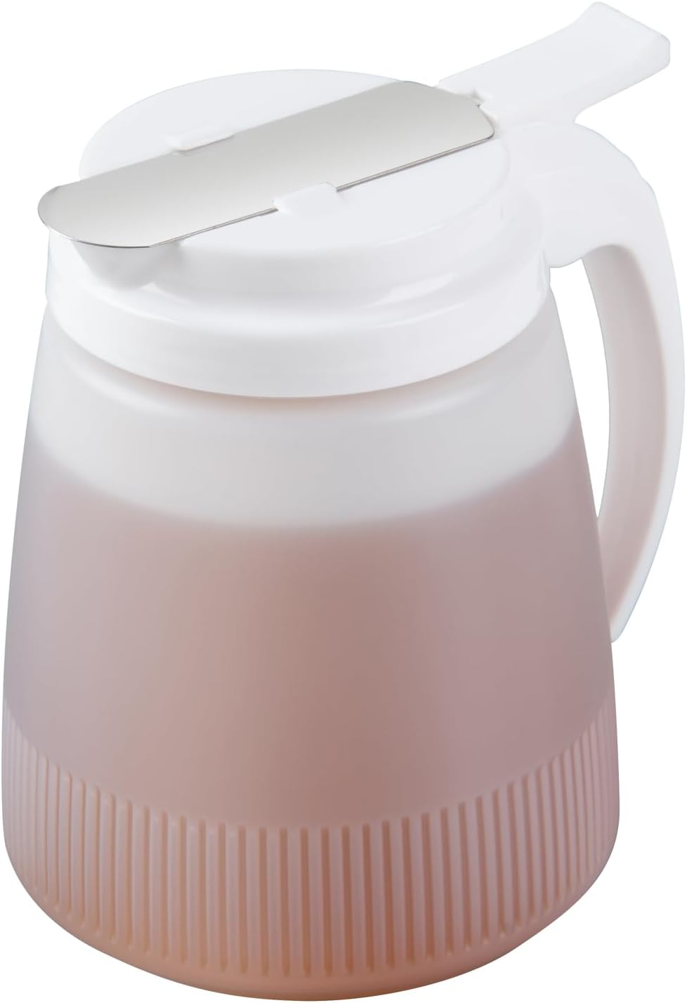 Chef 101 48 Ounce All Purpose Syrup Dispenser, 1 Honey Dispenser - Beige Top, Stainless Steel Slide Cover, Plastic Pancake Syrup Bottle, Perfect For Diners, Restaurants, Home