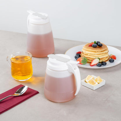 Chef 101 48 Ounce All Purpose Syrup Dispenser, 1 Honey Dispenser - Beige Top, Stainless Steel Slide Cover, Plastic Pancake Syrup Bottle, Perfect For Diners, Restaurants, Home