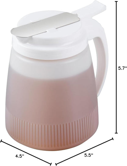 Chef 101 48 Ounce All Purpose Syrup Dispenser, 1 Honey Dispenser - Beige Top, Stainless Steel Slide Cover, Plastic Pancake Syrup Bottle, Perfect For Diners, Restaurants, Home