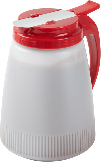 Chef 101 48 Ounce All Purpose Syrup Dispenser, 1 Honey Dispenser - Beige Top, Stainless Steel Slide Cover, Plastic Pancake Syrup Bottle, Perfect For Diners, Restaurants, Home