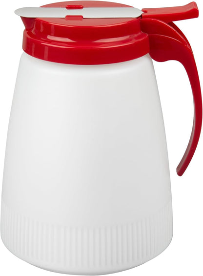 Chef 101 48 Ounce All Purpose Syrup Dispenser, 1 Honey Dispenser - Beige Top, Stainless Steel Slide Cover, Plastic Pancake Syrup Bottle, Perfect For Diners, Restaurants, Home