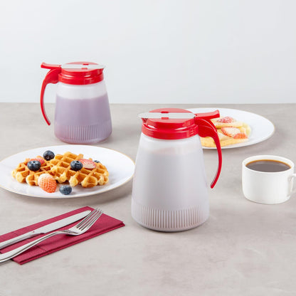 Chef 101 48 Ounce All Purpose Syrup Dispenser, 1 Honey Dispenser - Beige Top, Stainless Steel Slide Cover, Plastic Pancake Syrup Bottle, Perfect For Diners, Restaurants, Home