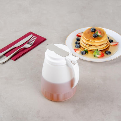 Chef 101 48 Ounce All Purpose Syrup Dispenser, 1 Honey Dispenser - Beige Top, Stainless Steel Slide Cover, Plastic Pancake Syrup Bottle, Perfect For Diners, Restaurants, Home