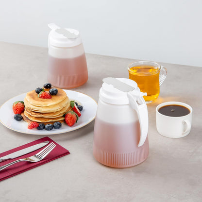Chef 101 48 Ounce All Purpose Syrup Dispenser, 1 Honey Dispenser - Beige Top, Stainless Steel Slide Cover, Plastic Pancake Syrup Bottle, Perfect For Diners, Restaurants, Home
