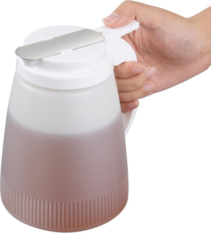 Chef 101 48 Ounce All Purpose Syrup Dispenser, 1 Honey Dispenser - Beige Top, Stainless Steel Slide Cover, Plastic Pancake Syrup Bottle, Perfect For Diners, Restaurants, Home