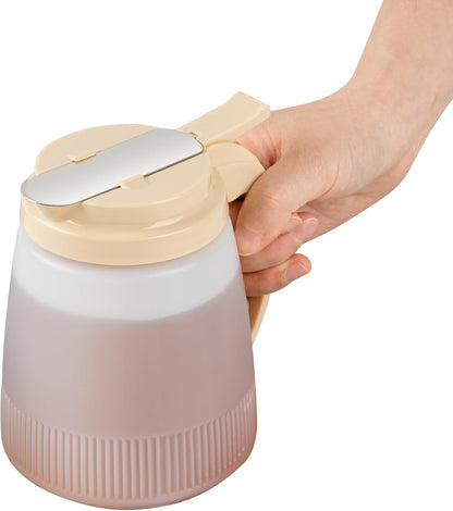 Chef 101 48 Ounce All Purpose Syrup Dispenser, 1 Honey Dispenser - Beige Top, Stainless Steel Slide Cover, Plastic Pancake Syrup Bottle, Perfect For Diners, Restaurants, Home