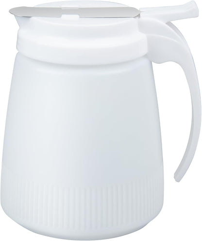 Chef 101 48 Ounce All Purpose Syrup Dispenser, 1 Honey Dispenser - Beige Top, Stainless Steel Slide Cover, Plastic Pancake Syrup Bottle, Perfect For Diners, Restaurants, Home