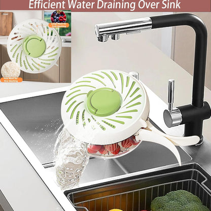Upgraded Fruit Washing Bowl with Strainer,BPA-Free Drain Basket for Lid & Ice Compartment,Multifunctional Fruit Washer,Foldable Handle Strainer and Colander for Fridge Storage or Picnic Camping(1 QT)