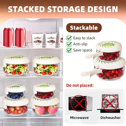 Upgraded Fruit Washing Bowl with Strainer,BPA-Free Drain Basket for Lid & Ice Compartment,Multifunctional Fruit Washer,Foldable Handle Strainer and Colander for Fridge Storage or Picnic Camping(1 QT)
