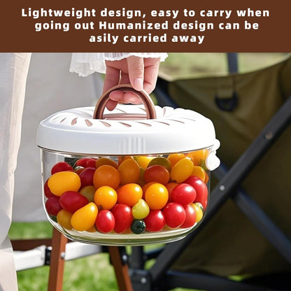 Upgraded Fruit Washing Bowl with Strainer,BPA-Free Drain Basket for Lid & Ice Compartment,Multifunctional Fruit Washer,Foldable Handle Strainer and Colander for Fridge Storage or Picnic Camping(1 QT)