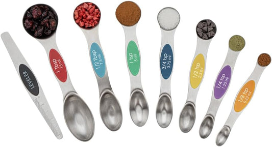 Met Lux 8-piece Measuring Spoon Set 1 Premium Magnetic Measuring Spoon Set - Dual-Sided With Leveler Multicolor Stainless steel Spoon Set With U.S. And Metric Units Dishwashable