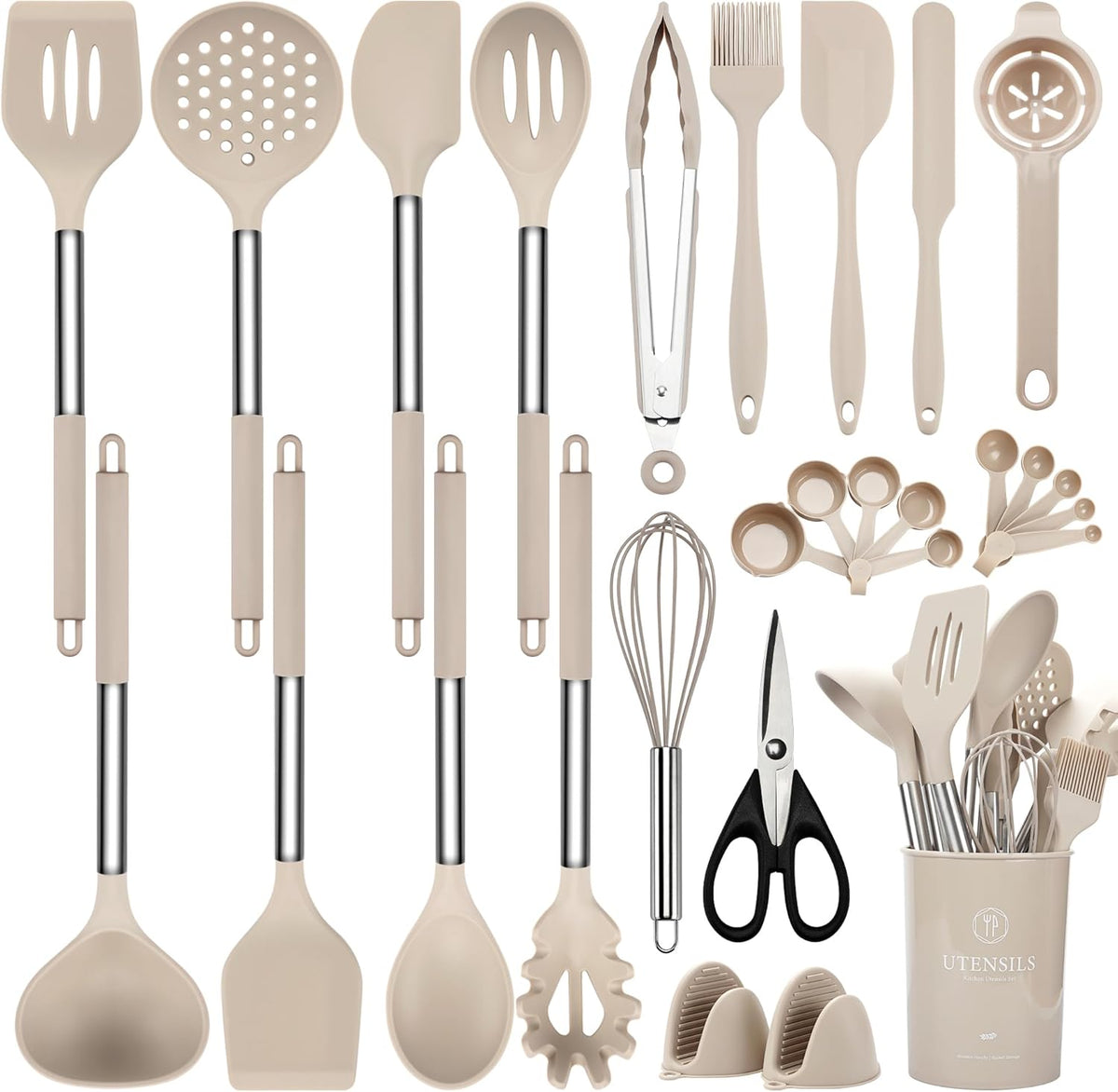 Food Grade Silicone Kitchen Utensils Set with Wooden Handles