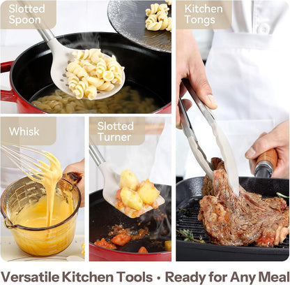 Food Grade Silicone Kitchen Utensils Set with Wooden Handles