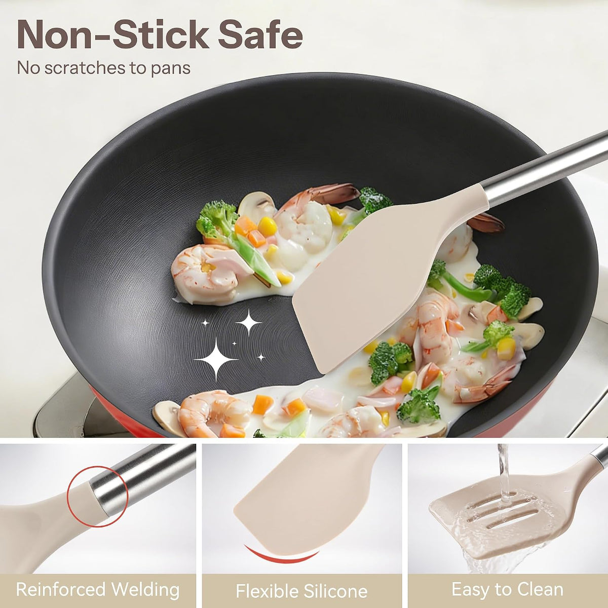 Food Grade Silicone Kitchen Utensils Set with Wooden Handles