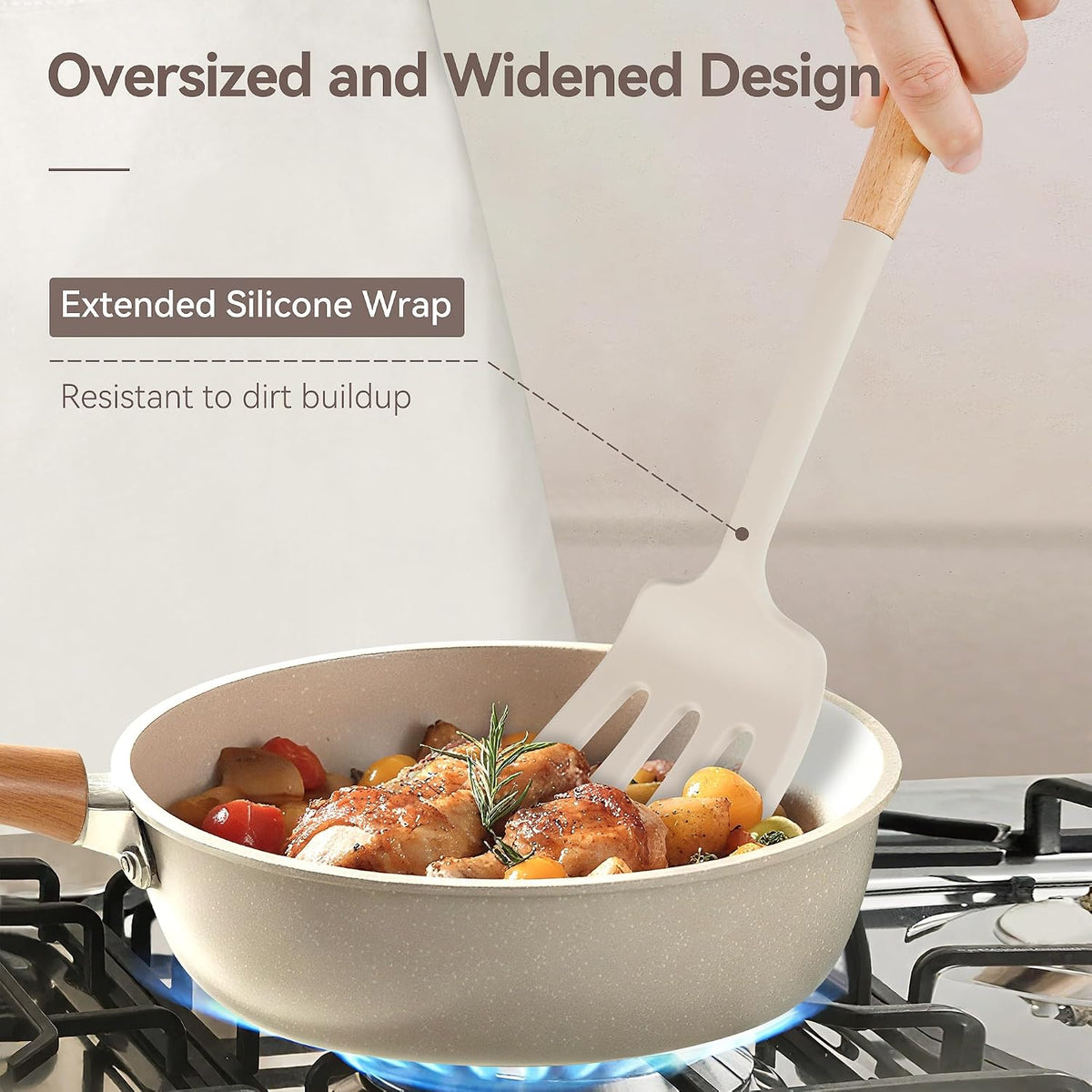 Food Grade Silicone Kitchen Utensils Set with Wooden Handles