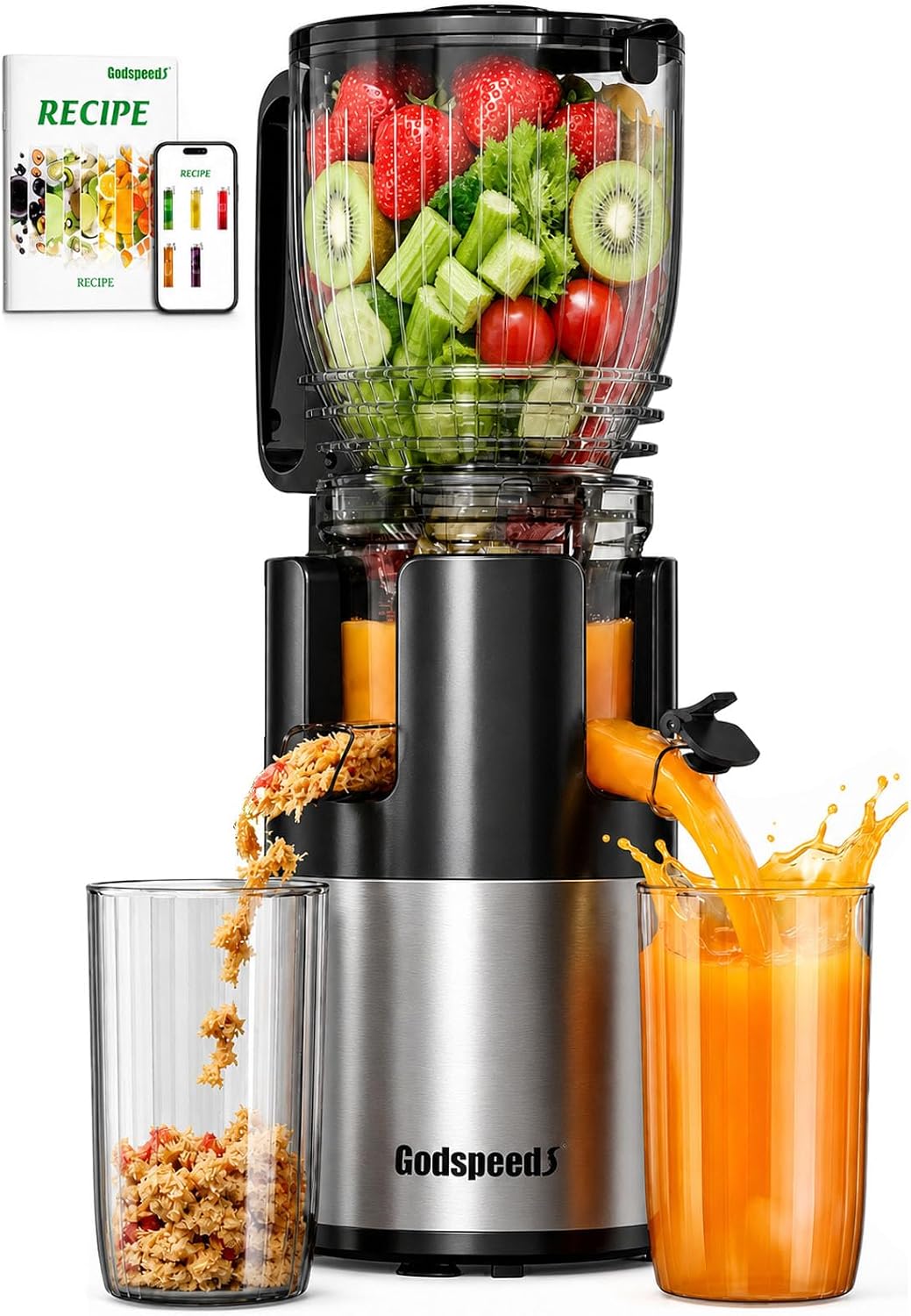 Juicer Machines with 5.8" Large Feed Chute, Slow Masticating Cold Press Juicer for Whole Fruits & Vegetables, Easy to Clean Design, High Juice Yield Home Juicer for Daily Wellness