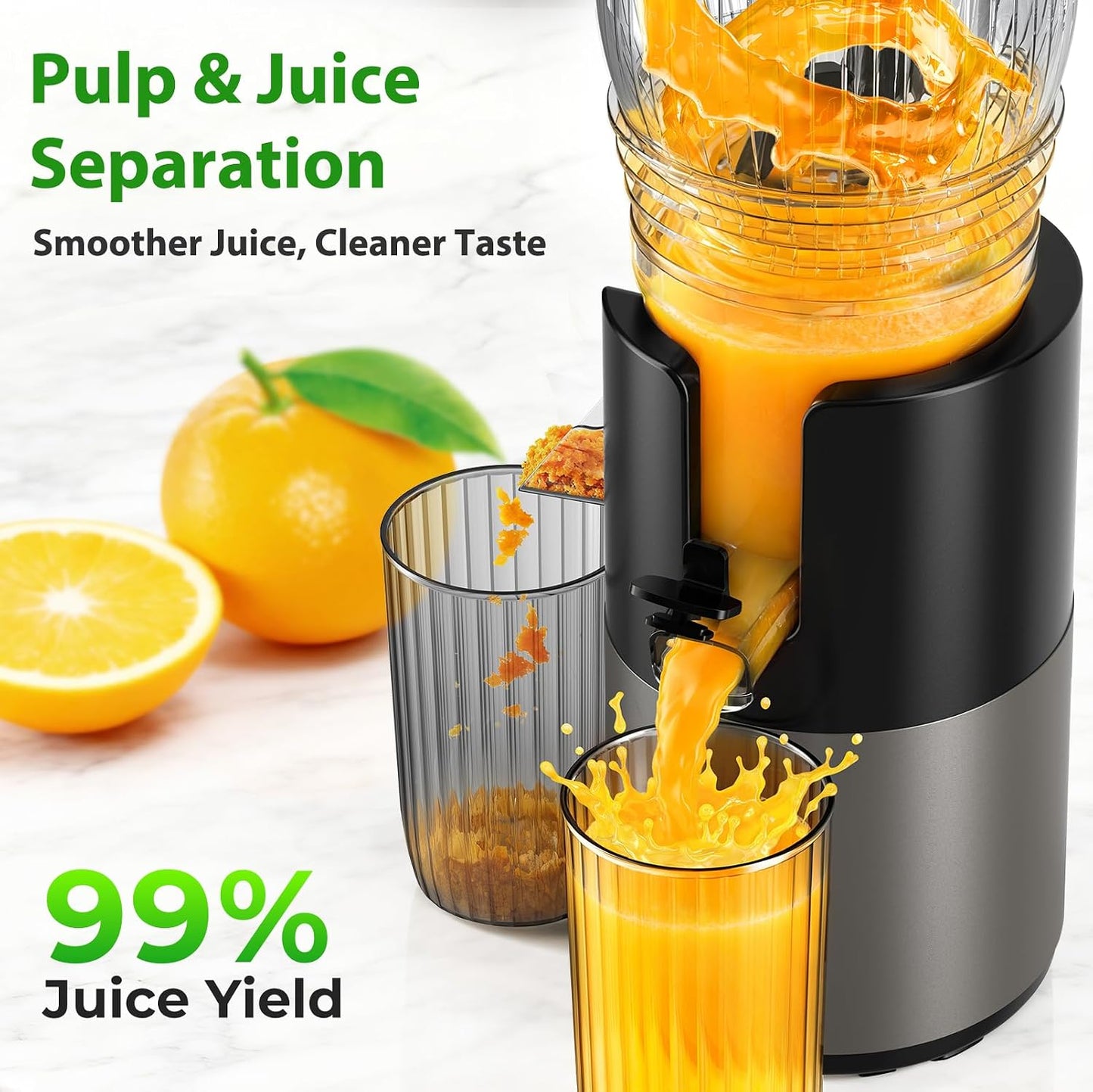 Juicer Machines with 5.8" Large Feed Chute, Slow Masticating Cold Press Juicer for Whole Fruits & Vegetables, Easy to Clean Design, High Juice Yield Home Juicer for Daily Wellness