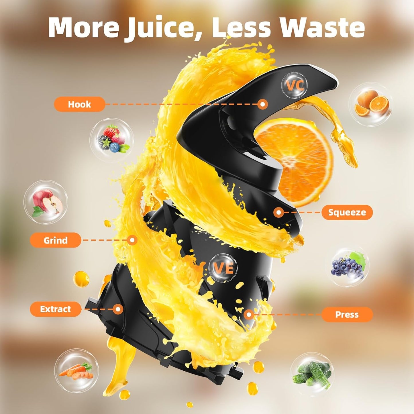 Juicer Machines with 5.8" Large Feed Chute, Slow Masticating Cold Press Juicer for Whole Fruits & Vegetables, Easy to Clean Design, High Juice Yield Home Juicer for Daily Wellness