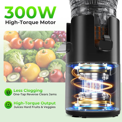 Juicer Machines with 5.8" Large Feed Chute, Slow Masticating Cold Press Juicer for Whole Fruits & Vegetables, Easy to Clean Design, High Juice Yield Home Juicer for Daily Wellness