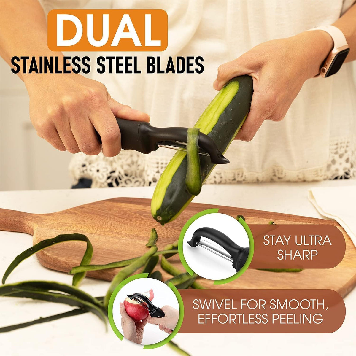 Premium Swivel Vegetable Peeler, Soft Grip Handle and Ultra Sharp Stainless Steel Blades - Perfect Kitchen Peeler For Veggie, Fruit, Potato, Carrot, Apple - Pink Lemonade (Black)
