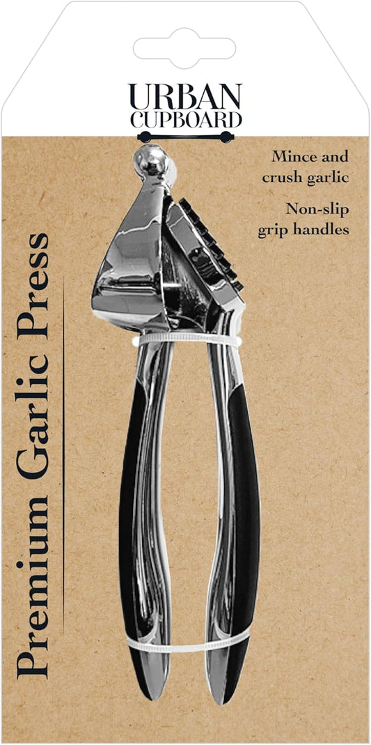 Urban Cupboard Premium Garlic Press, Mince and Crush Cloves, Built-In Cleaner, Comfortable Handle, Dishwasher Safe, Silver