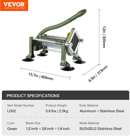 French Fry Cutter, Potato Slicer with Stainless Steel Blades, Manual Potato Cutter Chopper with Suction Cups, Great for Potato, French Fries, Cucumber, Vegetables, Carrot