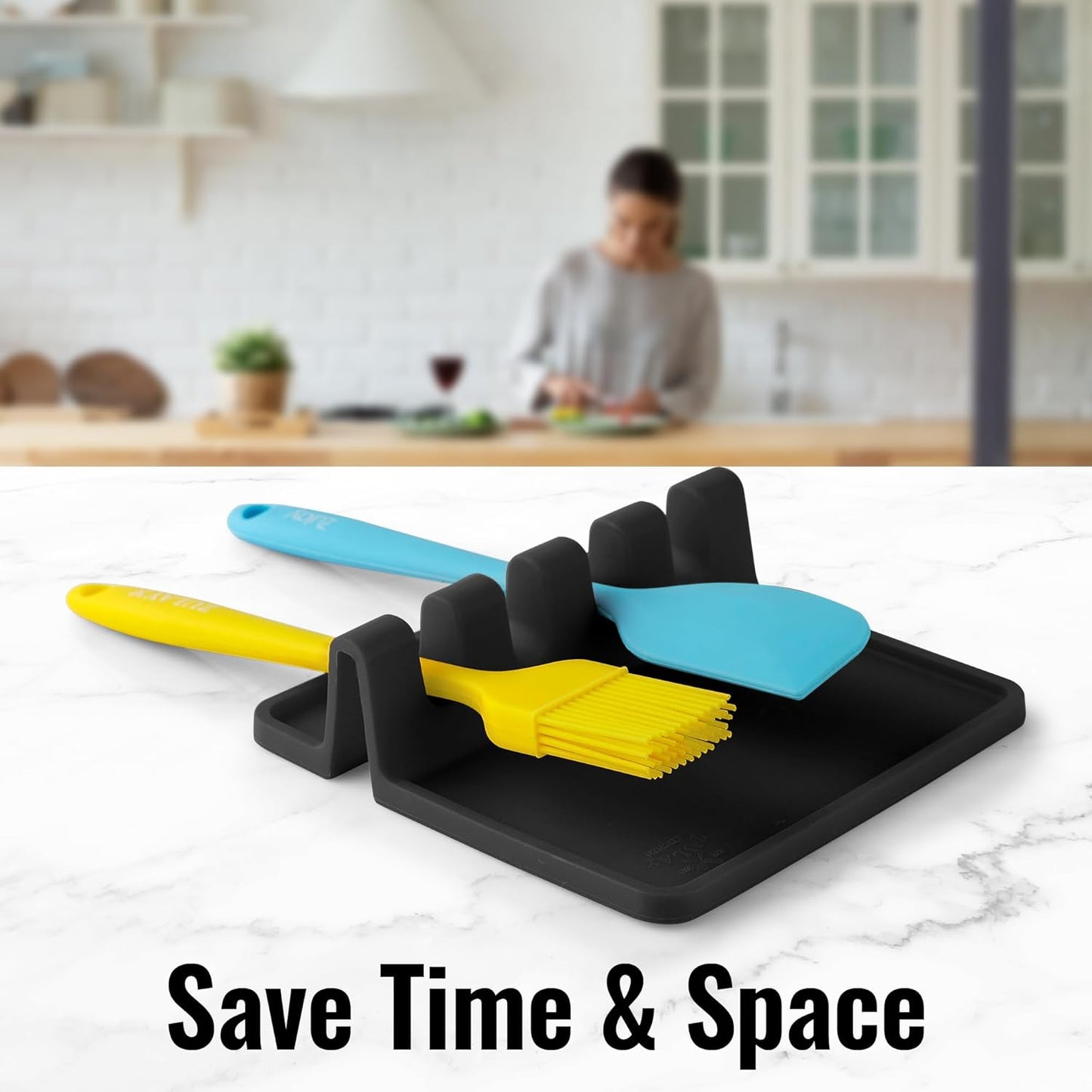 Spoon Rest for Multiple Utensils High Heat-Resistant Silicone Drip Pad, BPA-Free Spoon Holder for Stove Top, Kitchen Gadget Holder for Ladles, Tongs, Cooking Spatula - Makes Great Gift