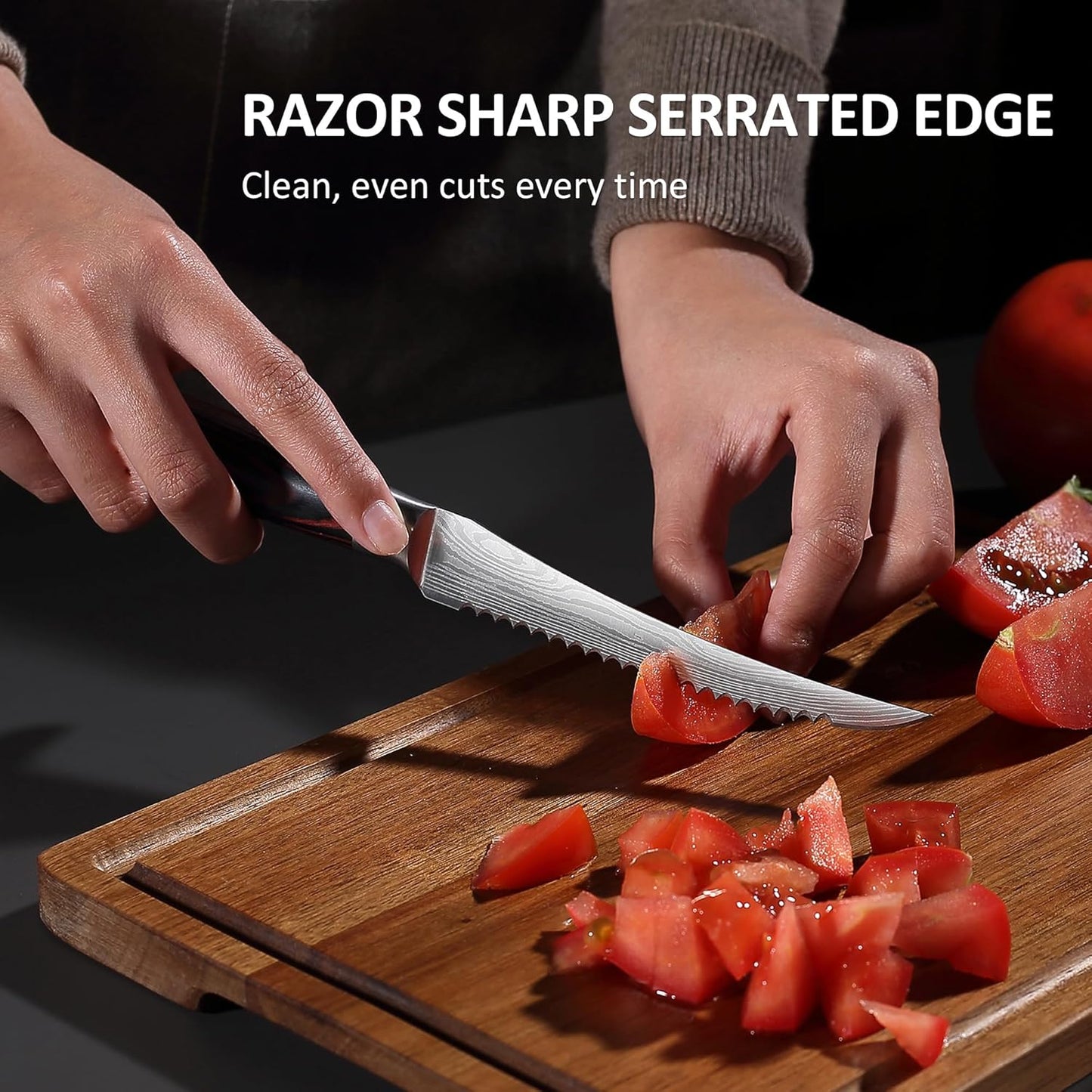 Tomato Knife, 5 inch Serrated Tomato Knife with Sheath | High Carbon Stainless Steel Tomato Slicer Knife for Smooth Cutting Slicing Vegetables and Fruits