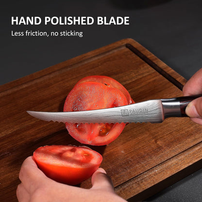 Tomato Knife, 5 inch Serrated Tomato Knife with Sheath | High Carbon Stainless Steel Tomato Slicer Knife for Smooth Cutting Slicing Vegetables and Fruits