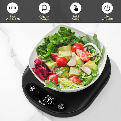 33lb/15kg Digital Food Scale in High Precision 0.1oz/1g, Our Own Kitchen Scale Professional Factory Since 2001, Home and Kitchen Essentials for Cooking and Baking, LED, 3*AAA Batteries, Black