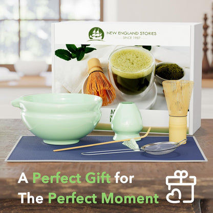 Matcha Whisk Set, Perfect Matcha Kit for Matcha Lovers Includes Ceramic Bowl, Bamboo Whisk, Holder, Scoop, Sifter & Cloth - 7 Pcs Matcha Kit