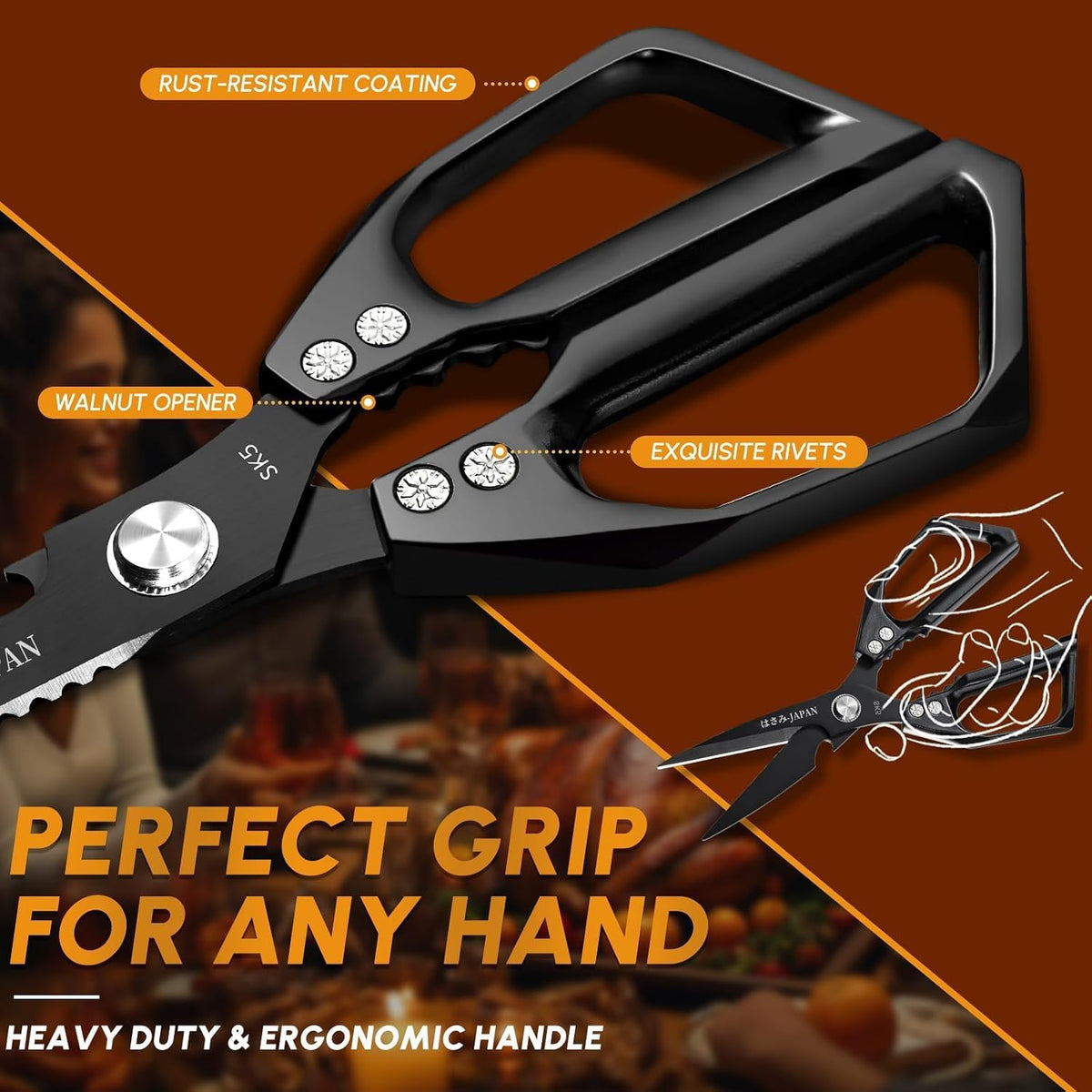 Huusk Kitchen Shears Set, Japanese Steel Kitchen Scissors for Food
