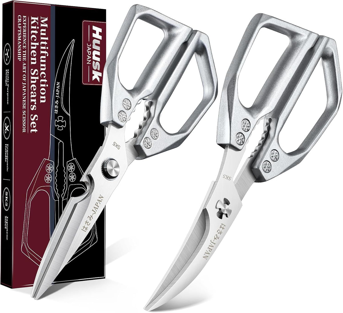 Huusk Kitchen Shears Set, Japanese Steel Kitchen Scissors for Food
