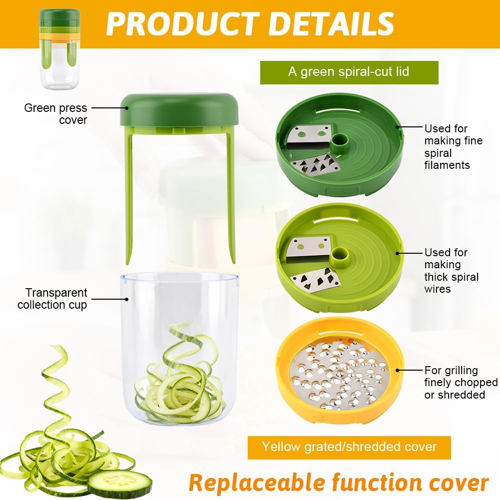 Veggie Spiralizer – w/ 3 Blades, Storage Cup, Dishwasher Safe for Noodles