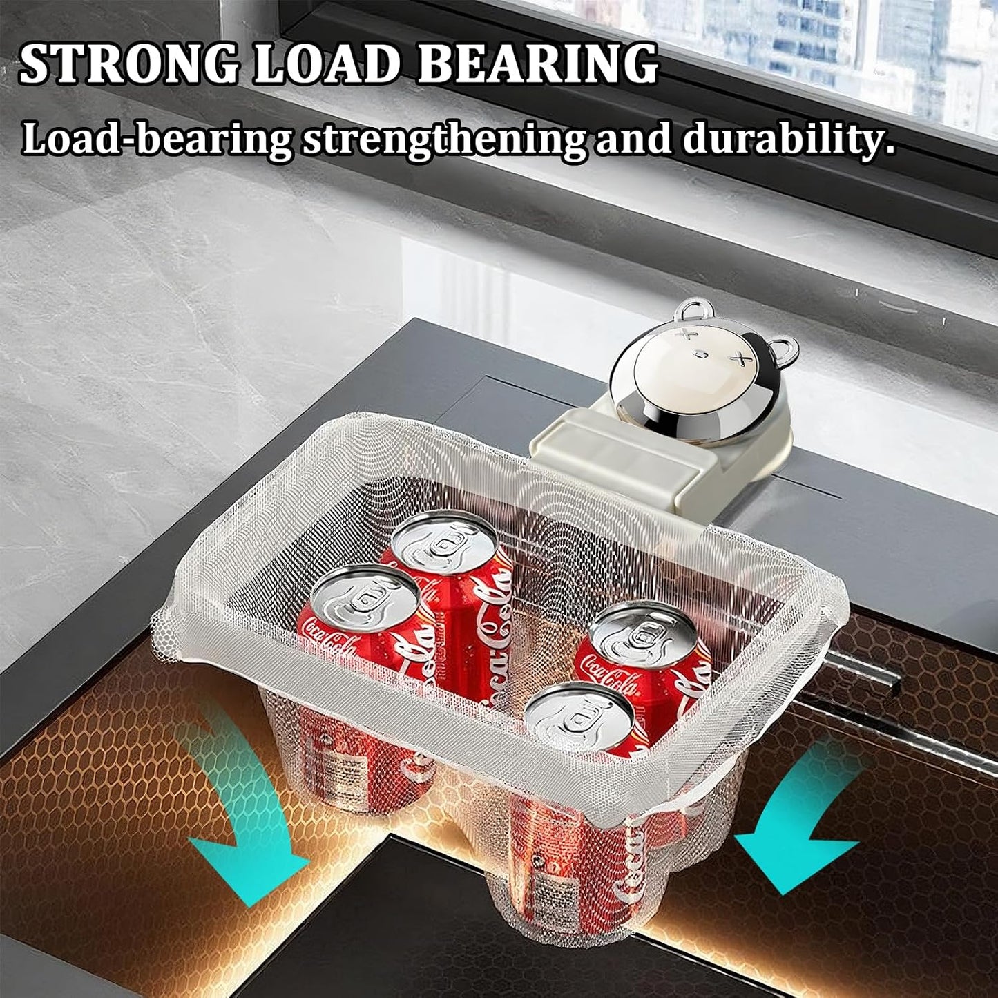 Kitchen Sink Strainer with Filter Mesh Bag, Food Waste Filter Basket, Suction Cup Folding Washing Vegetables and Fruits Drying Bag Holder