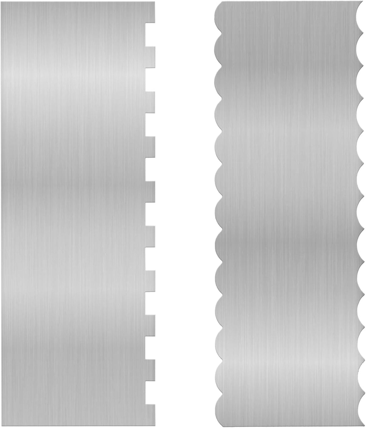 2 Pieces 8.7 Inche Stainless Steel Cake Scraper Double Sided Patterned Edge Stripe Edge Smoother Frosting Scraper Cake Decorating Cake Decorating Comb Cake Scraper For Butter Cream Mousse(2, 2)