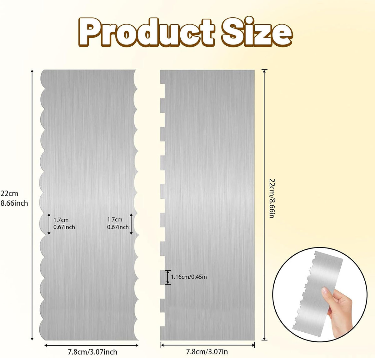 2 Pieces 8.7 Inche Stainless Steel Cake Scraper Double Sided Patterned Edge Stripe Edge Smoother Frosting Scraper Cake Decorating Cake Decorating Comb Cake Scraper For Butter Cream Mousse(2, 2)