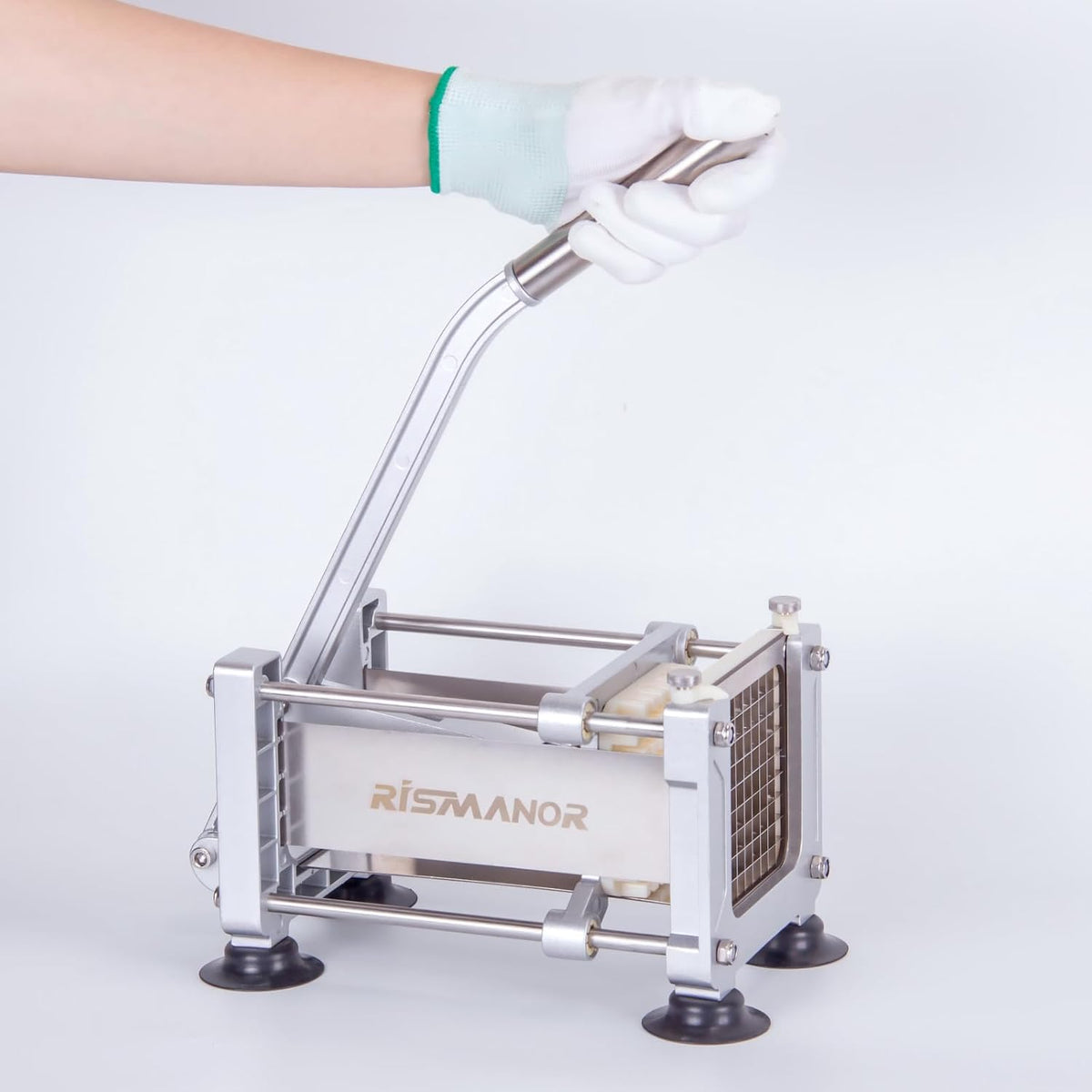 Rismonar French Fry Cutter Stainless Steel Potato Slicer With 1/2 inch Blade for Carrots Cucumbers Vegetables (Silver, Machine + 1/2)