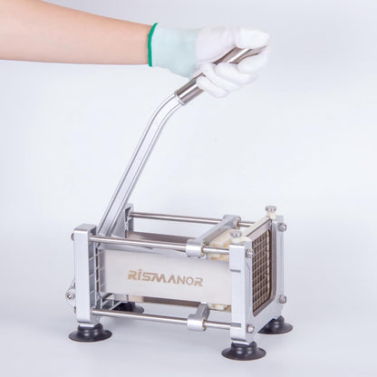 Rismonar French Fry Cutter Stainless Steel Potato Slicer With 1/2 inch Blade for Carrots Cucumbers Vegetables (Silver, Machine + 1/2)