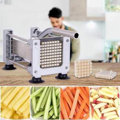 Rismonar French Fry Cutter Stainless Steel Potato Slicer With 1/2 inch Blade for Carrots Cucumbers Vegetables (Silver, Machine + 1/2)